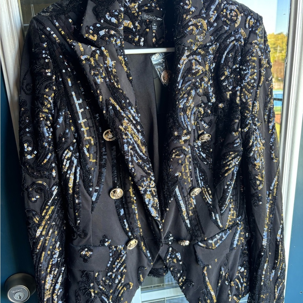 Fashion Nova Black and Gold Sequin Blazer